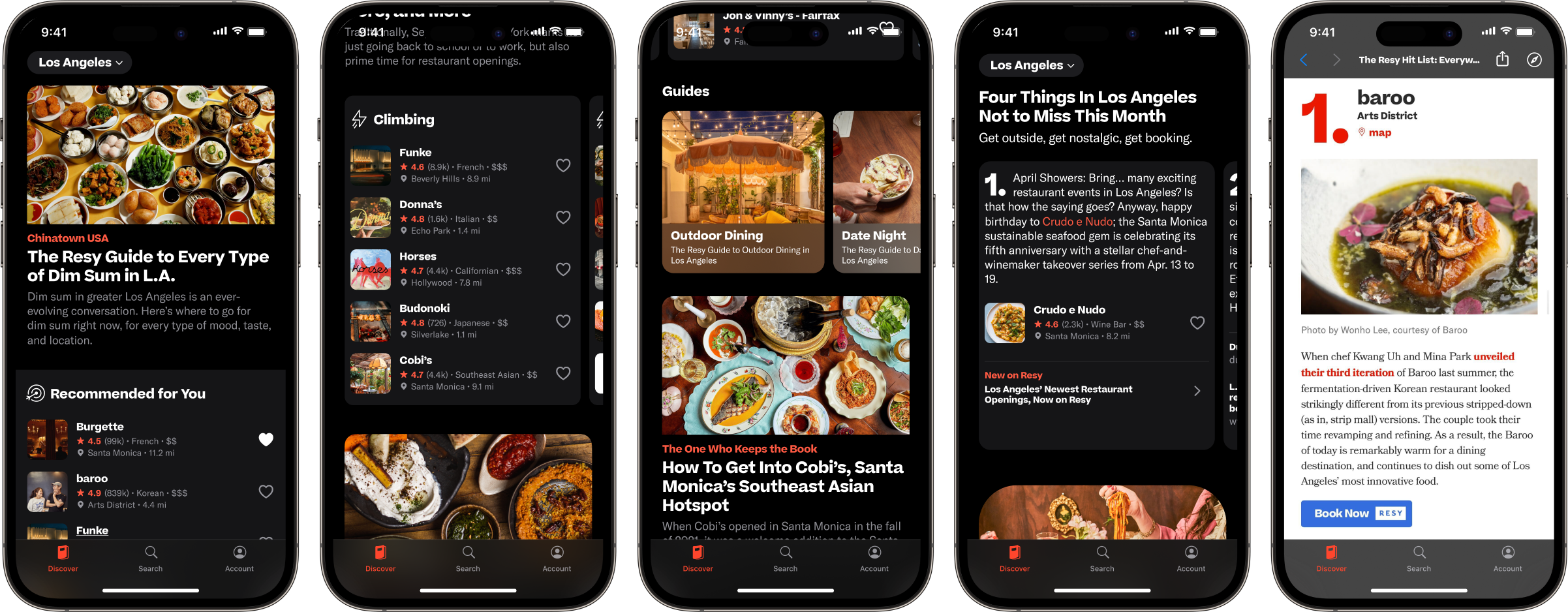 Final Resy app design showing the refined discovery experience.